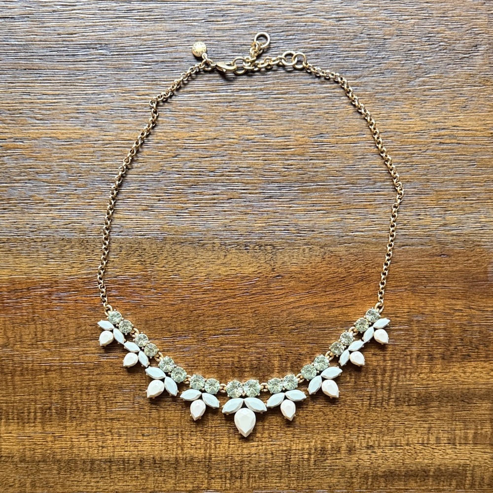 J Crew Brass Plate Crystal Drop Pendant Necklace